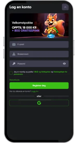 Registreringsformulär med kontouppgifter och insättningsalternativ för svenska spelare